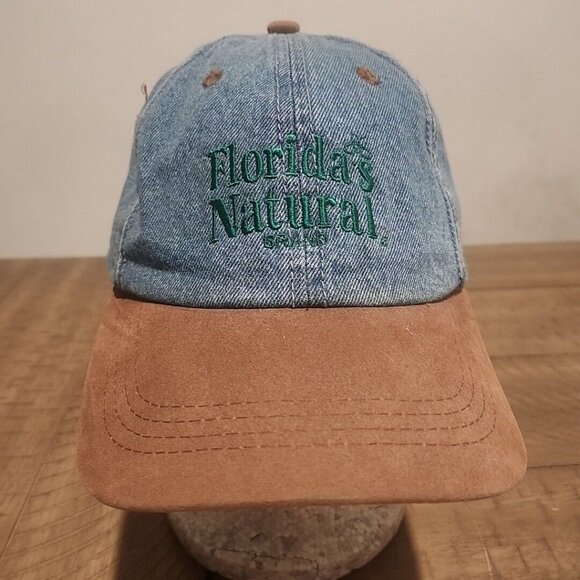Florida's Natural Denim Hat Cap Brown Suede Brim Embroidered Logo Strapback - Picture 1 of 7
